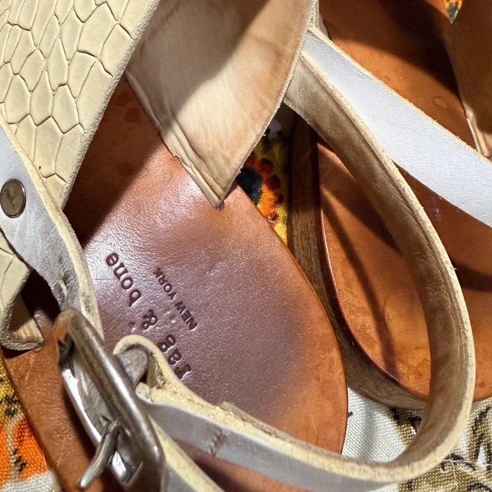 Rag & Bone Croc Embossed Leather Thong Sandals Cream White Tan Size 36.5 / 7